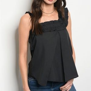 SALE Sleeveless Black One-shoulder Ruffle Blouse